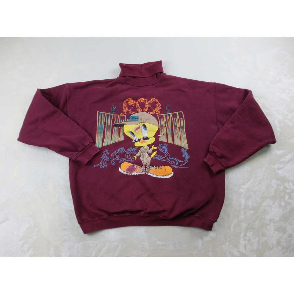 VINTAGE Looney Tunes Sweater Mens Large Red Tweety Bird Whatever USA 1996*